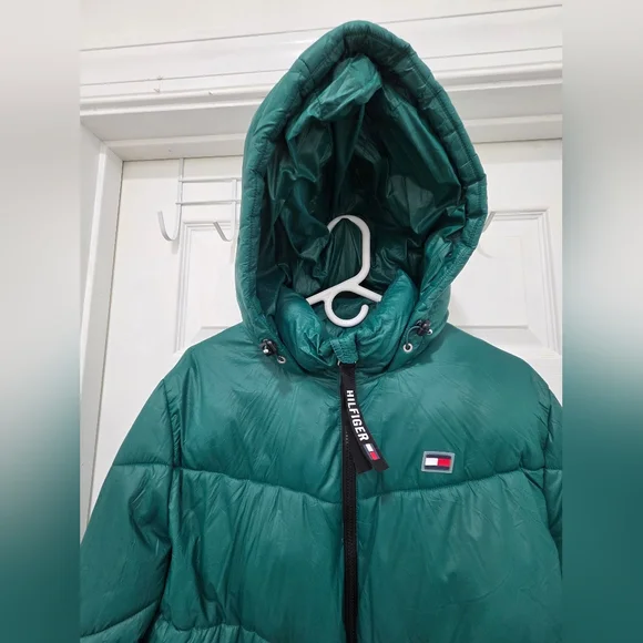 Tommy Hilfiger Green Hooded Puffer Jacket Sz Large - Picture 4 of 16